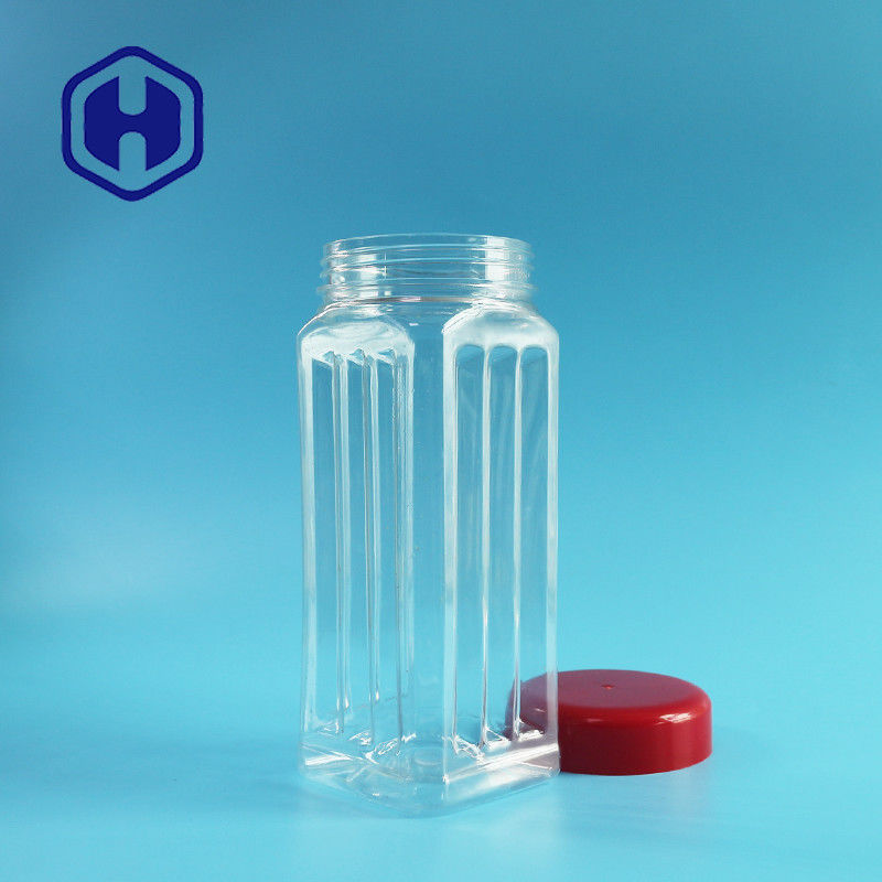 171mm Tinggi PET Square Jar Kacang Massal Kacang Mete Beraroma Teh Sayuran Kering 560ml Penutup Plastik