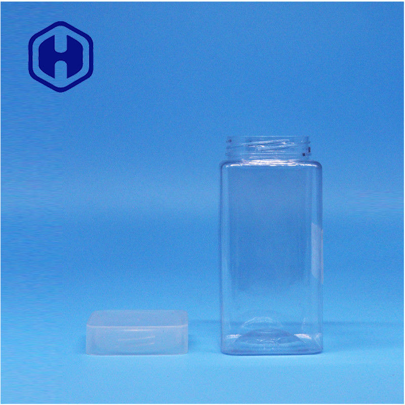 Clear Square Peanut Butter Jelly Tea Leaf Pecan Plastik PET Jar Flat Screw Top Lid