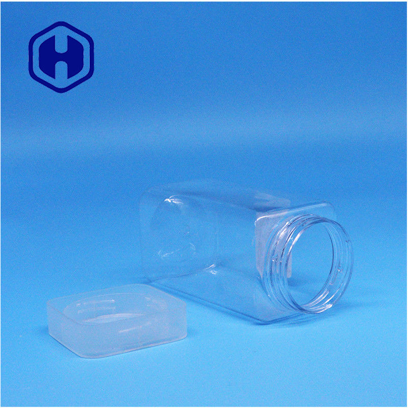 Clear Square Peanut Butter Jelly Tea Leaf Pecan Plastik PET Jar Flat Screw Top Lid