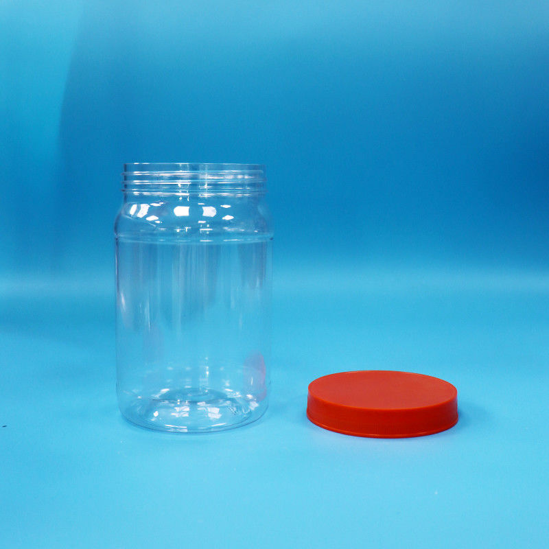 Plastik PET transparan Makanan Bulat Permen Keks Kemasan Botol Cap Sekrup Warna Merah