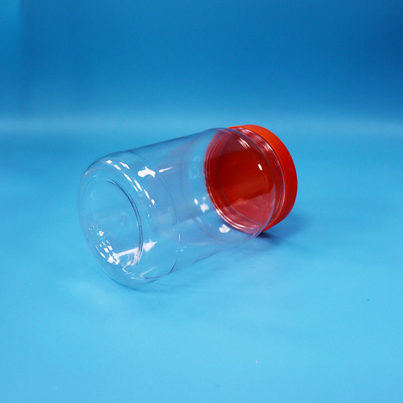 Plastik PET transparan Makanan Bulat Permen Keks Kemasan Botol Cap Sekrup Warna Merah