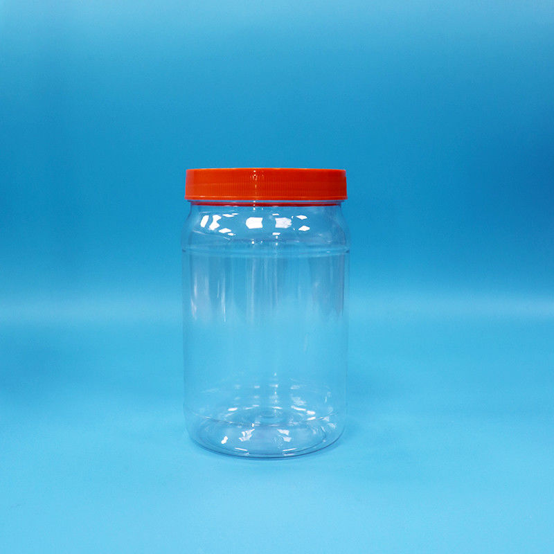 Plastik PET transparan Makanan Bulat Permen Keks Kemasan Botol Cap Sekrup Warna Merah