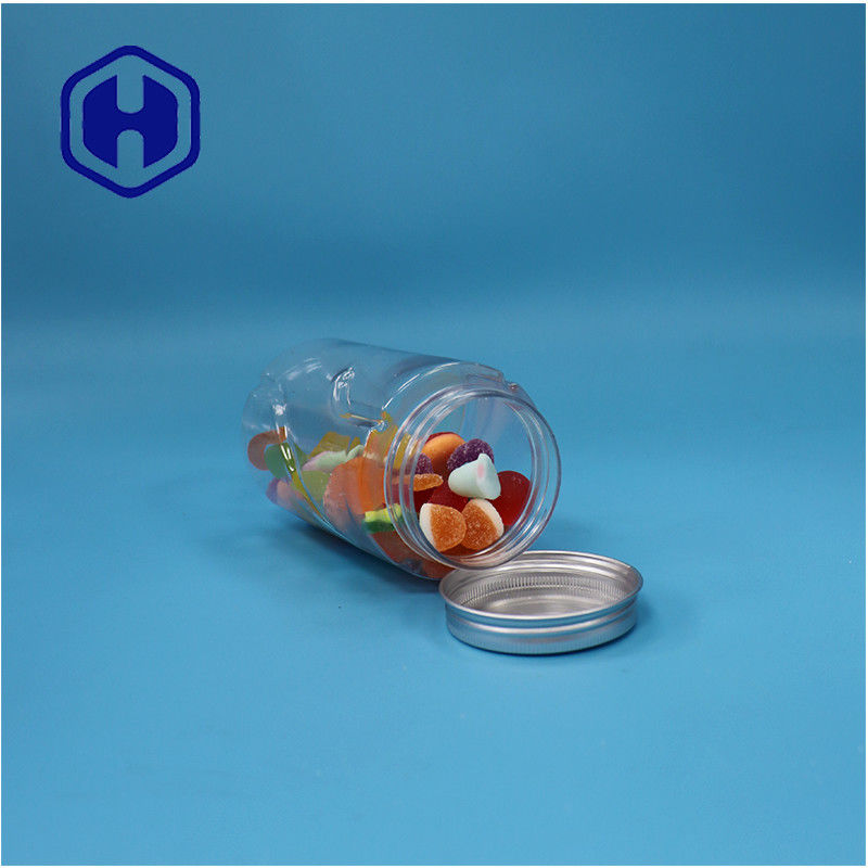 Bentuk bulat bening PET Kacang Mint Permen Gula Makanan Bayi Jar Aluminium Top Lid