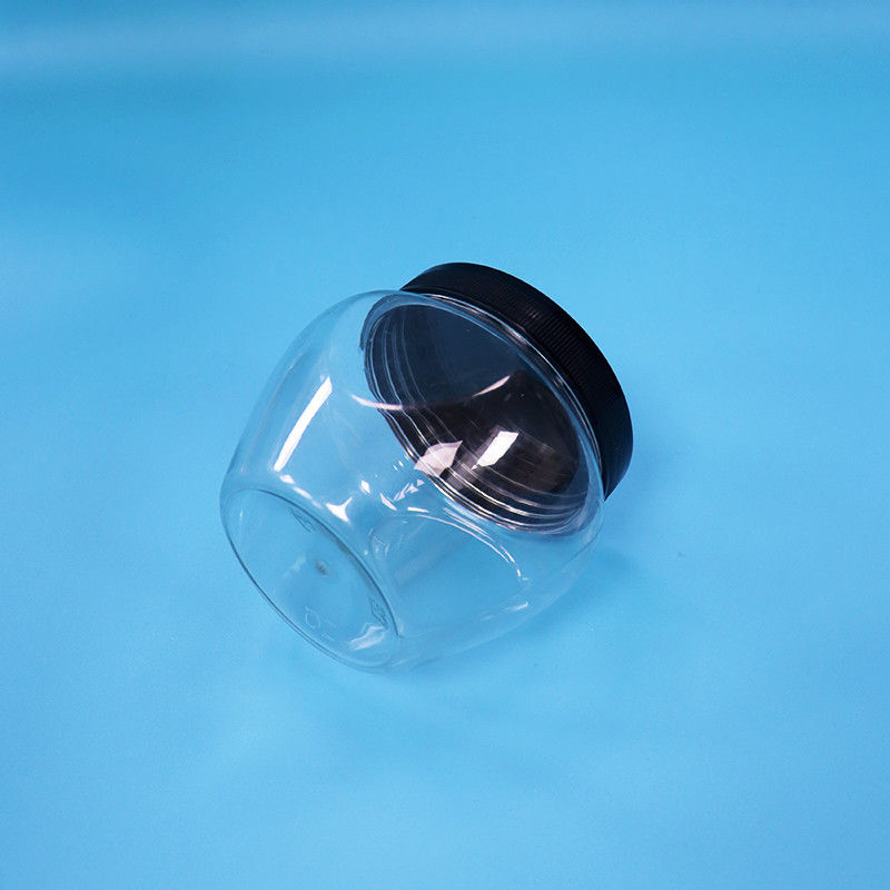 Bentuk Unik Jelas Plastik PET Segel Permen Makanan Cookie Jar Plastik Screw Flat Lid