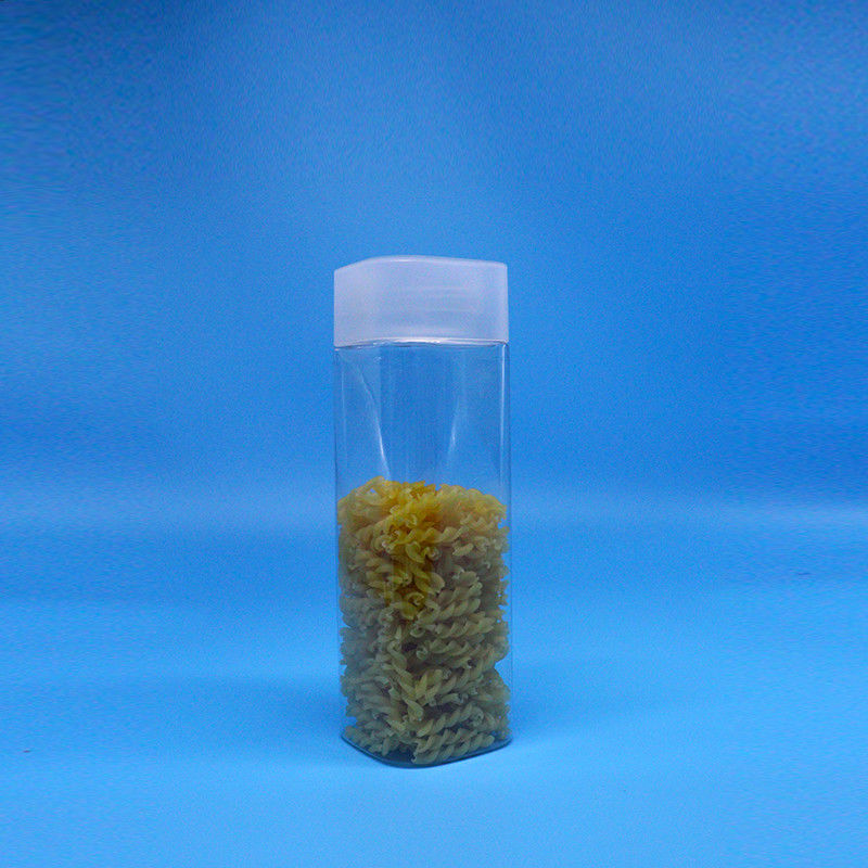 Biji lebar 600ml Makanan ringan Permen Karet transparan Square PET Plastik Botol Lantai Top Tutup