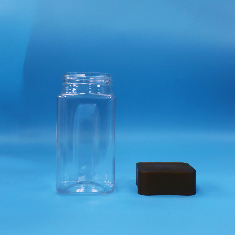 Makanan Kue Bening Permen Makanan Kelas PET Square Plastik Storage Jars Screw Caps