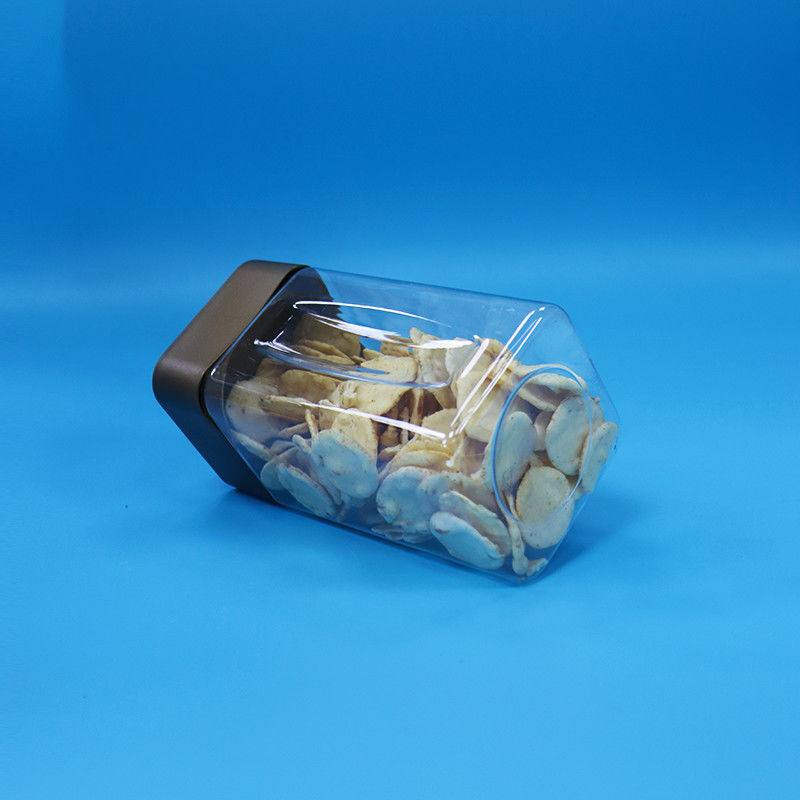 Makanan Kue Bening Permen Makanan Kelas PET Square Plastik Storage Jars Screw Caps