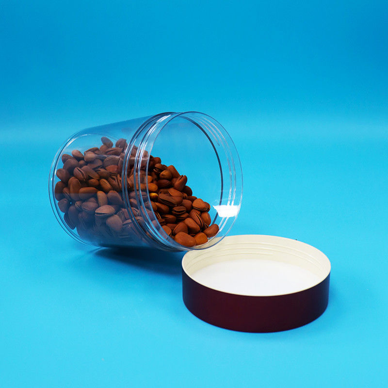 Bebas BPA Candy Cookie Nuts Food Grade PET Plastik Transparan Jar Screw Tutup Merah