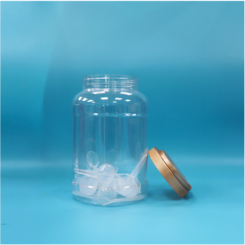 BPA Free Handle Cap Transparan Bulat Besar Mulut PET Plastik Susu Bubuk Sapi Botol