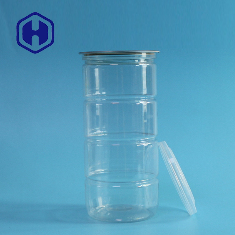 Kaleng Plastik Bening Bulat Bebas BPA 900ml 30.7oz Keripik Kelapa Kentang EOE