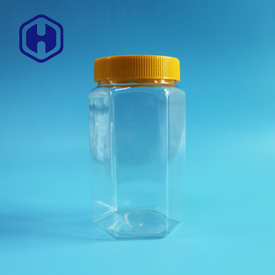 Bulk 670ml Jar Kemasan Plastik Transparan Kemasan Makanan PET Mulut Lebar Hexagon