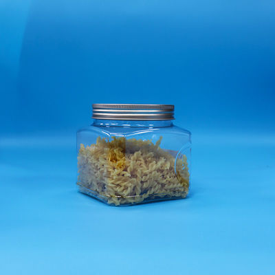 Food Grade Candy Food Snack PET Transparan Square Plastik Grip Jar Tutup Aluminium