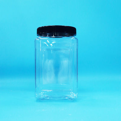 Kemasan transparan Botol bentuk persegi Plastik PET Tutup Hitam Untuk Makanan Permen Keks Noodle