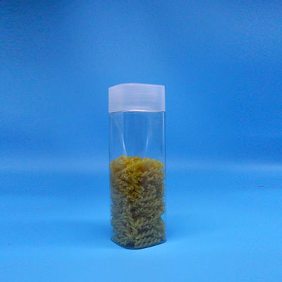 Biji lebar 600ml Makanan ringan Permen Karet transparan Square PET Plastik Botol Lantai Top Tutup