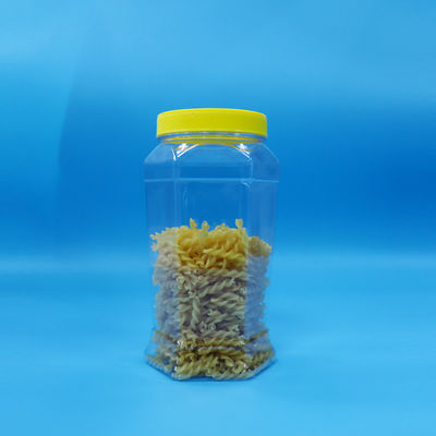 Hexagonal Bentuk Food Grade Cookie Candy Food Clear PET Jar Kuning Flat Cap