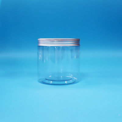 Bentuk silinder mulut bulat lebar PET plastik jelas Keks toples aluminium sekrup