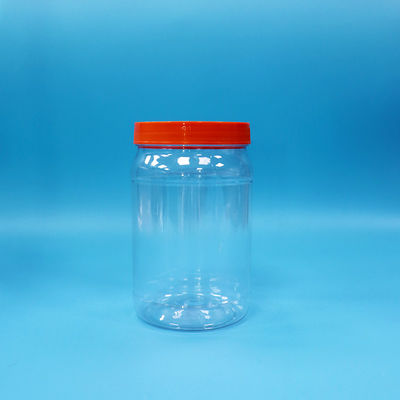 Toples Kemasan Makanan Permen Kacang Plastik Transparan PET Bulat Tutup Ulir Warna Merah