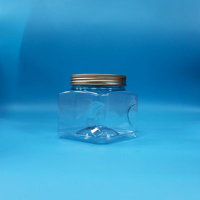 Permen Makanan Snack Food Grade PET Clear Square Shape Plastic Grip Jar Aluminium Lid