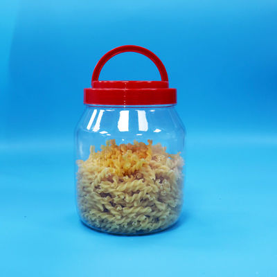 Permen Keks Mulut lebar PET Food Grade transparan silinder jar sekrup tutup merah