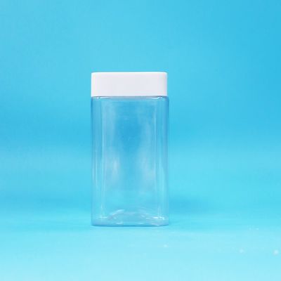 Toples Permen Plastik PET Kosong Persegi Transparan Food Grade dengan Tutup Putih
