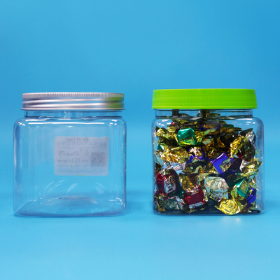 Airtight Square Transparent PET Plastik Jar Plastik Sekrup Tutup Makanan Permen Kue