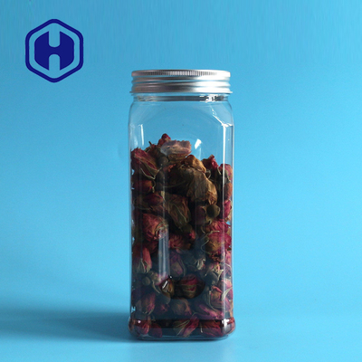 580ml Toples Plastik PET Persegi Untuk Makanan Tutup Sekrup Aluminium Kosong Mulut Lebar Kedap Udara