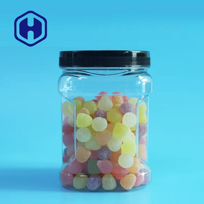 Stackable Mason PET Square Clear Plastic Grip Jars Dengan Round Lids Cookie Food Packing