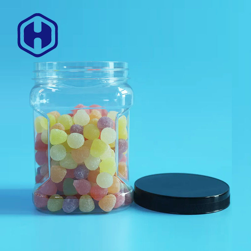 Stackable Mason PET Square Clear Plastic Grip Jars Dengan Round Lids Cookie Food Packing