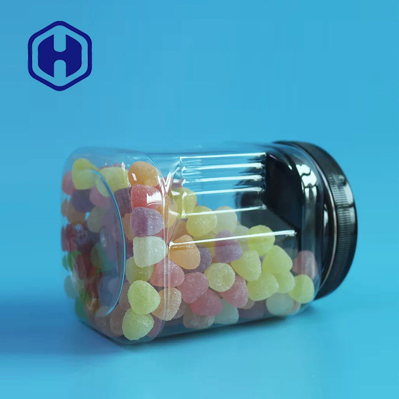 Stackable Mason PET Square Clear Plastic Grip Jars Dengan Round Lids Cookie Food Packing