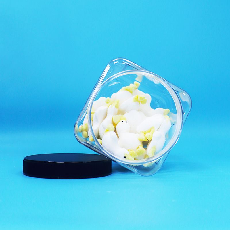 Toples PET Plastik Transparan Bentuk Persegi Tutup Hitam Untuk Makanan Bayi Permen Kue