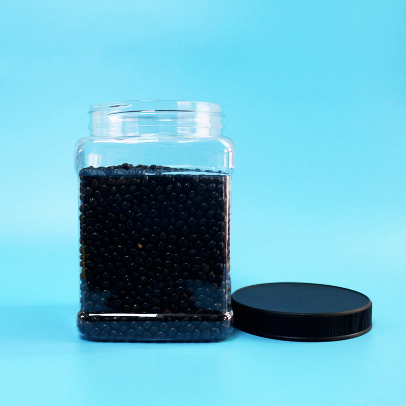 Clear PET Plastic Grip Square Food Jar For Baby Food Dried Fruit Screw Flat Lid