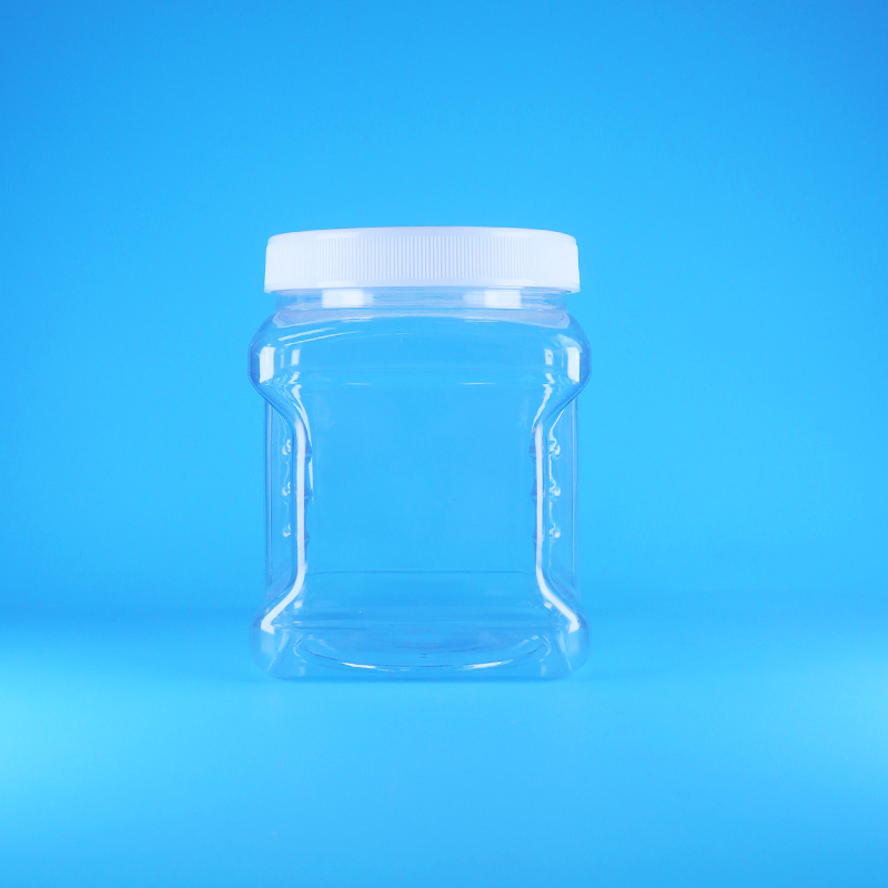 Toples Plastik Bening dengan Tutup Ulir PET Tanpa Udara Persegi untuk Permen Kacang Buah Makanan Bayi