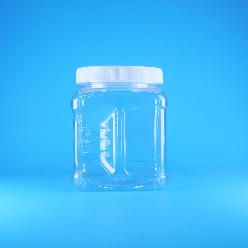 Toples Plastik Bening dengan Tutup Ulir PET Tanpa Udara Persegi untuk Permen Kacang Buah Makanan Bayi