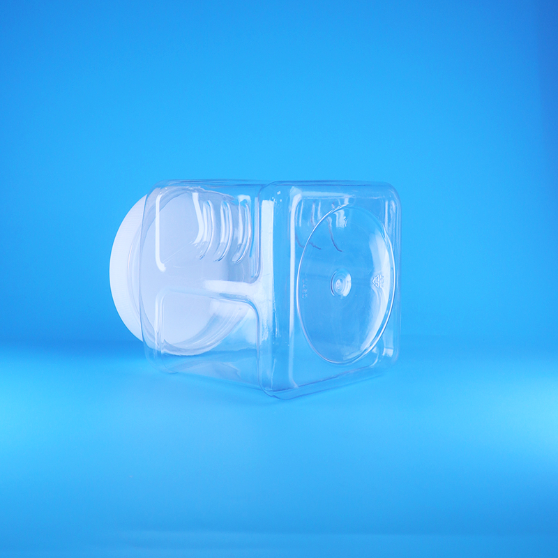 Toples Plastik Bening dengan Tutup Ulir PET Tanpa Udara Persegi untuk Permen Kacang Buah Makanan Bayi