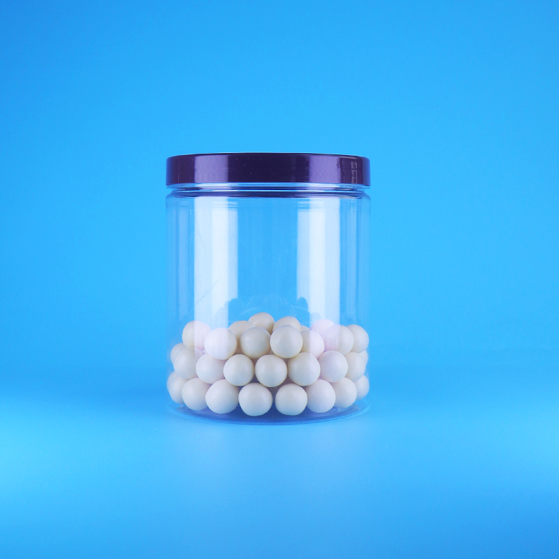 Toples Makanan Grade Makanan Kedap Udara Tinggi Bulat Bening PET Plastik untuk Makanan Kering Manis, Tutup Datar Ulir