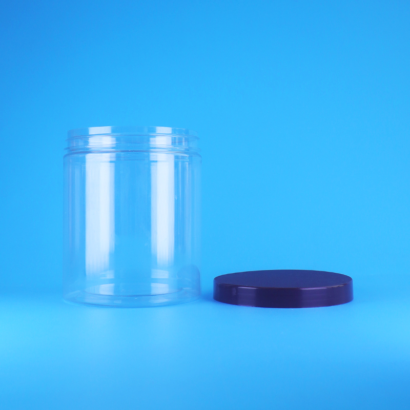 Tutup Datar Sekrup Anti Bocor Wadah Plastik PET Bening Bulat untuk Buah Kering Manis, Bebas BPA, Desain Kustom untuk Makanan Kering