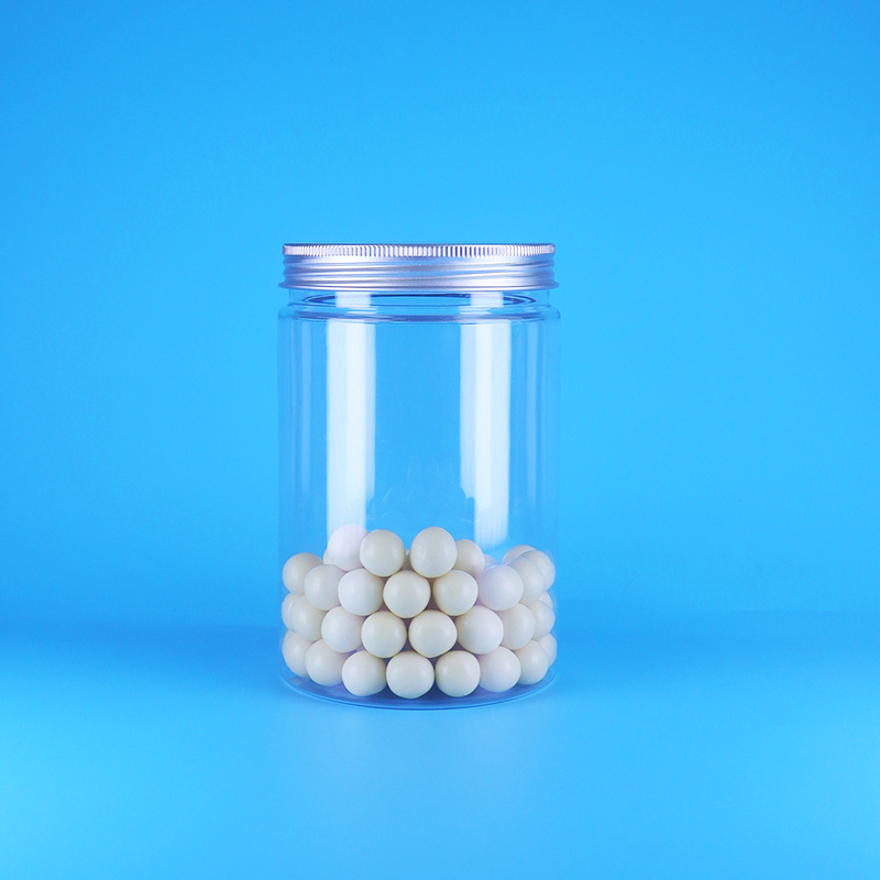 Toples Bulat Tinggi PET Plastik Mulut Lebar Transparan untuk Makanan Bayi Permen, Tutup Datar Aluminium