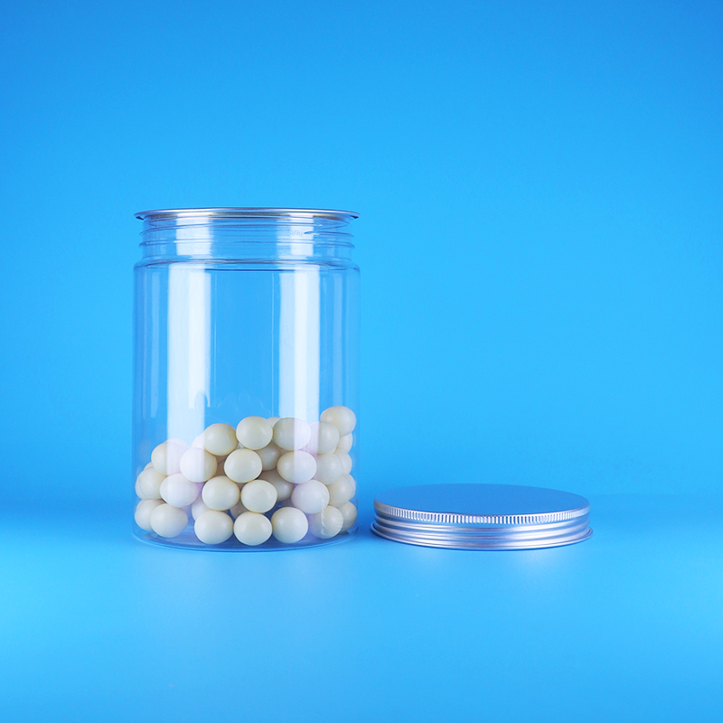 Toples Bulat Tinggi PET Plastik Mulut Lebar Transparan untuk Makanan Bayi Permen, Tutup Datar Aluminium