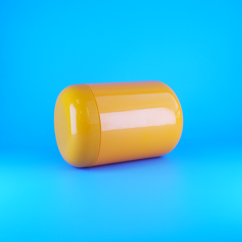 Toples Permen Plastik PET Oranye Food Grade Bentuk Bulat dengan Tutup Ulir Datar Oranye