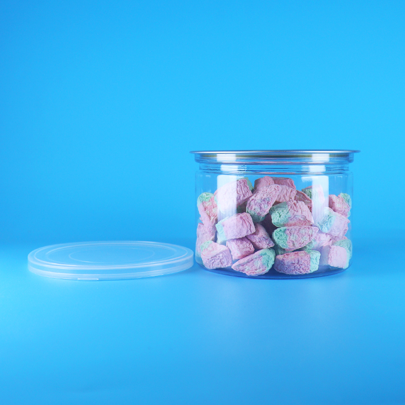 Kaleng dengan Tutup Mudah Buka Bulat PET Transparan Plastik untuk Makanan Permen Kue Camilan Teh