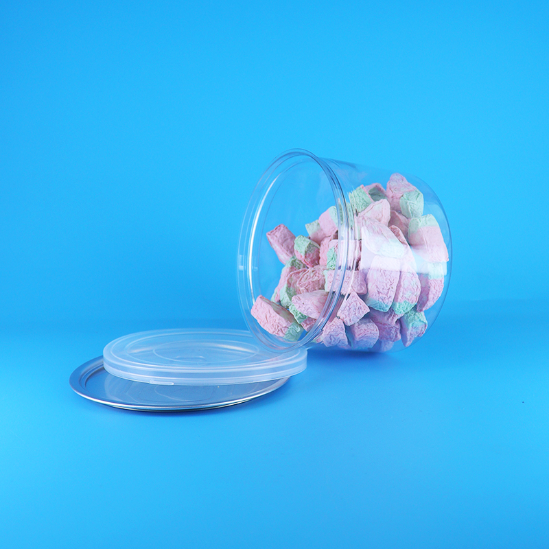 Kaleng dengan Tutup Mudah Buka Bulat PET Transparan Plastik untuk Makanan Permen Kue Camilan Teh