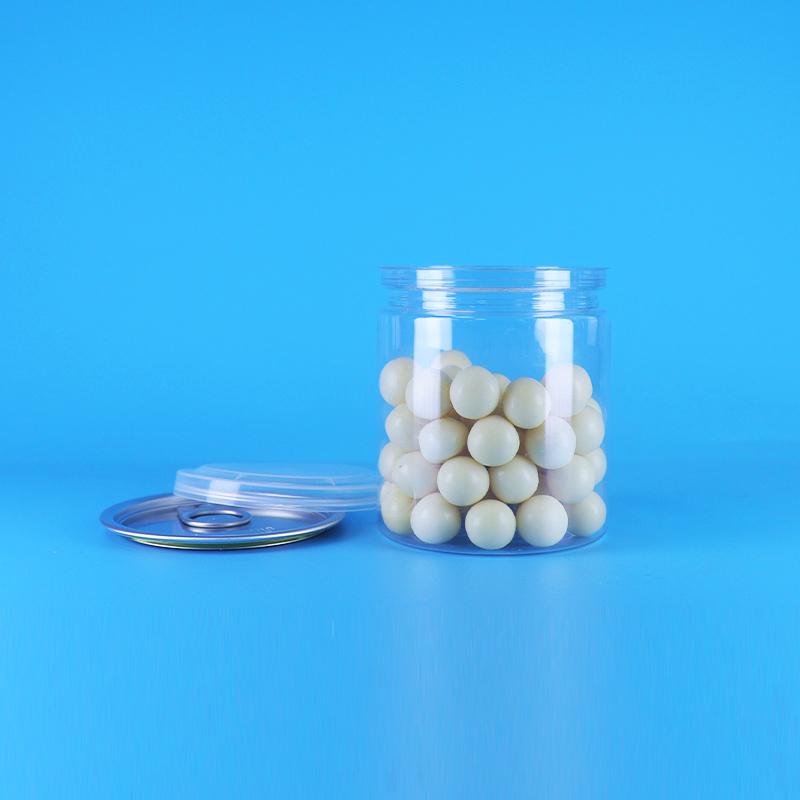 Proof kebocoran mudah tutup terbuka jelas bulat makanan ringan permen PET plastik kaleng makanan kemasan