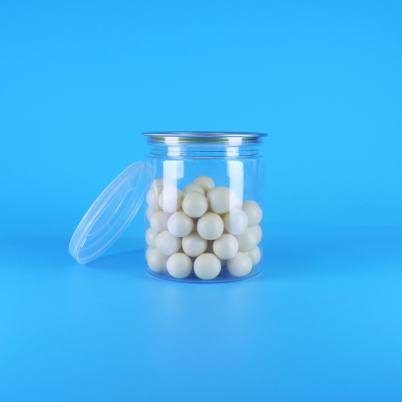 Proof kebocoran mudah tutup terbuka jelas bulat makanan ringan permen PET plastik kaleng makanan kemasan