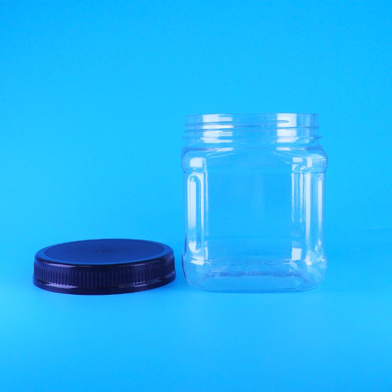 Toples Penyimpanan Kacang Plastik Persegi Bening Tanpa Udara dengan Tutup Ulir untuk Camilan, Kismis, Kacang Polong, Kacang Pinus