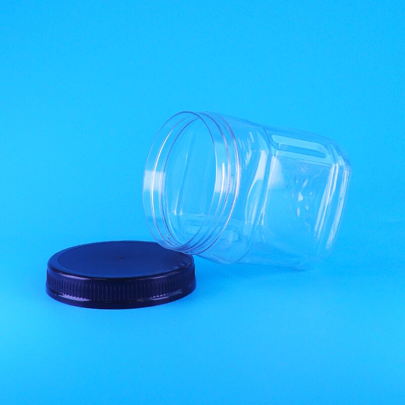 Toples Penyimpanan Kacang Pinus Kacang Cokelat Chip Skittles Plastik Persegi Bening dengan Tutup Ulir Tanpa Udara