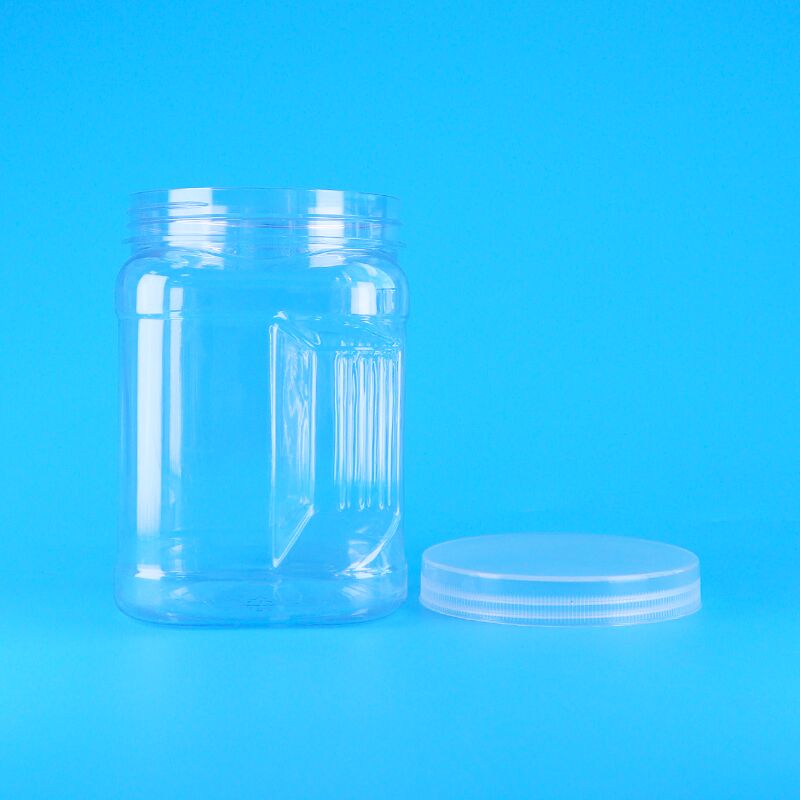 PET Square Clear Screw Lids Plastik Storage Grip Hitam Rice Wheat Crackers Botol