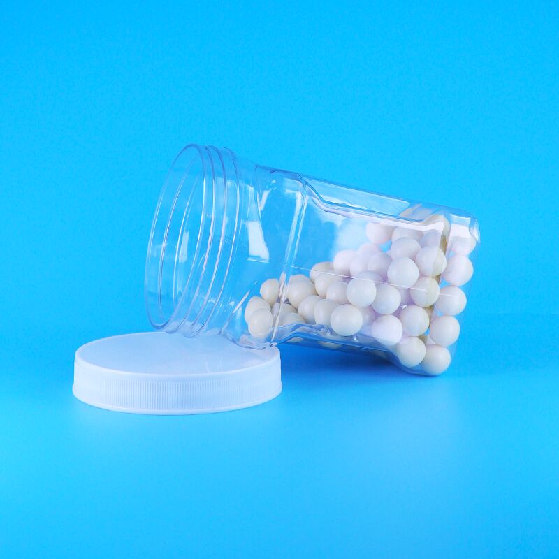 Biskuit Isi Tepung Jagung Wijen PET Tutup Ulir Plastik Transparan Stoples Pegangan Persegi Bebas BPA