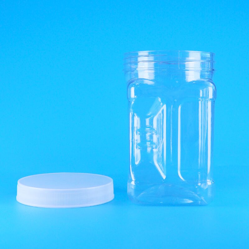 Biskuit Isi Tepung Jagung Wijen PET Tutup Ulir Plastik Transparan Stoples Pegangan Persegi Bebas BPA