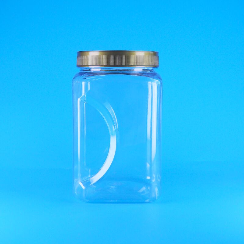 Toples plastik PET persegi bentuk persegi bening dengan tutup cokelat untuk makanan, kue, badam, dan buah kering