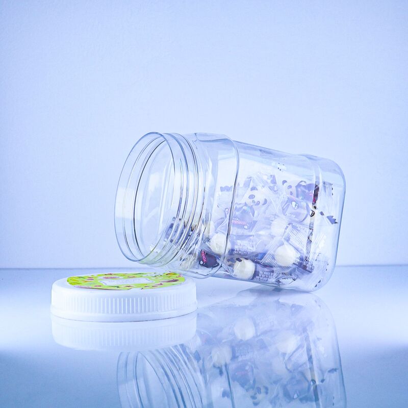 Wadah Plastik PET Segel Baik Bentuk Persegi Toples Transparan Kue Ubi Cina Pengisi Biskuit Tutup Ulir